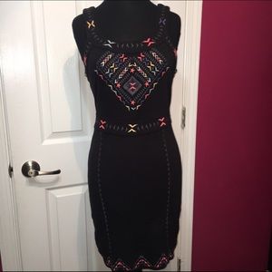 NWT Free People Black Aztec Midi BodyCon Dress Medium M